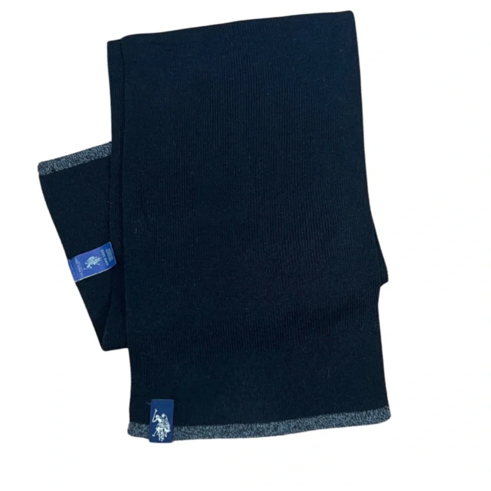 Polo Ralph Lauren minimalist black knit scarf with gray edges 8x58
